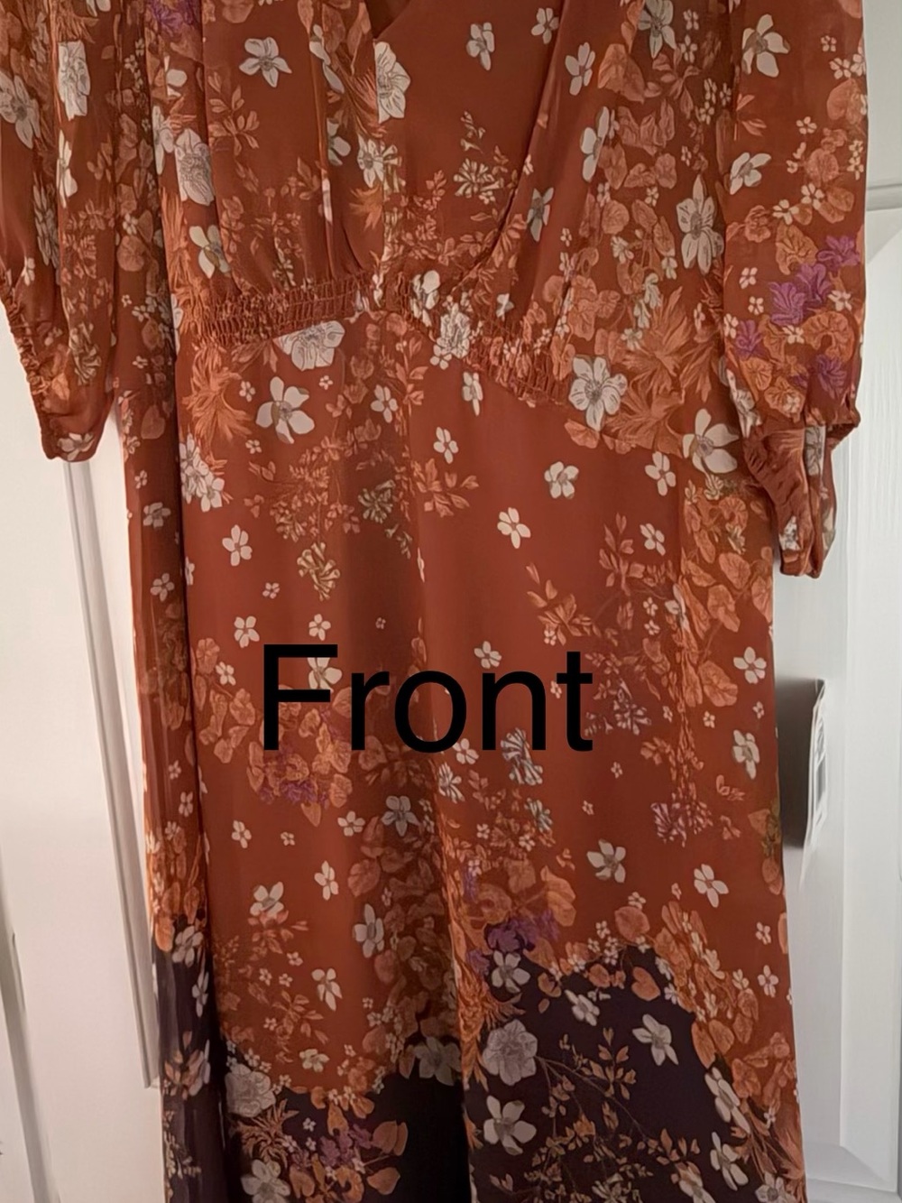 New, Maison Tara Floral Maxi Dress in Rust, Purple and White, Lined, Size 14W